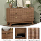 Wodeer 7 Drawer Fluted Dresser for Bedroom, Mid Century Modern Wooden Dresser with 7 Drawers, Dressers & Chests of Drawers with Metal Handle, TV Stand & Storage Organizer for Entryway, Hallway, Walnut - Image 5