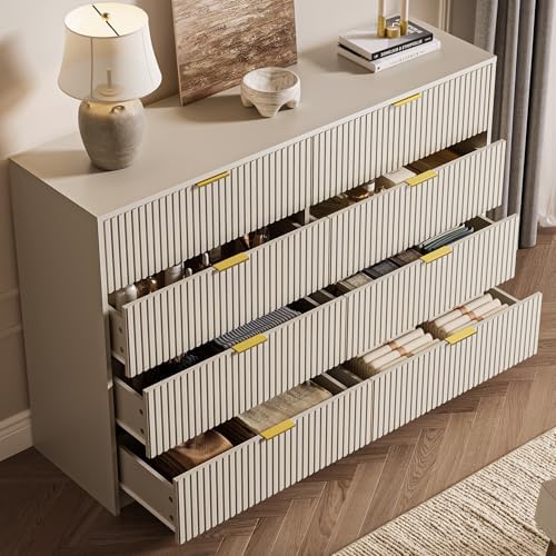 MAISONARIA Beige Dresser for Bedroom, 8 Drawer Double Dresser, Modern Chest of Drawers for Bedroom, Living Room, Entryway and Closet, 55" L x 15.7" D x 37.4" H - Image 3