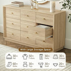 FORTUNETEC 55" Wide 9 Drawer Dresser for Bedroom, Oak - Image 3