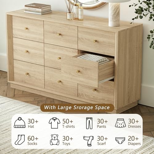 FORTUNETEC 55" Wide 9 Drawer Dresser for Bedroom, Oak - Image 3