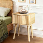 VINGLI Night Stand, Fluted Nightstand Wood, Mid Century Modern Nightstand for Bedroom, Bedside Table, Wood Side Table, Small Night Stand Oak, 15.75" W*11.81" D*21.85" H by VINGLI