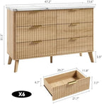 GarveeHome Fluted Dresser for Bedroom with 6 Deep Drawers, Natural Oak - Image 2
