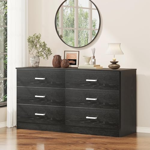 Bigbiglife Wood Dresser for Bedroom, 6 Drawer Double Dresser, Modern Chest of Drawers with Deep Drawers, Large Storage Organizer for Living Room, Closet (Black) by Bigbiglife