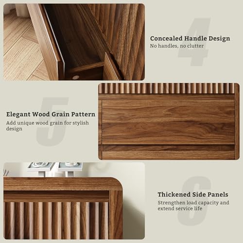 LYNSOM Walnut Fluted 7 Drawer Dresser for Bedroom, Curved Edge, 50" Wide - Image 6