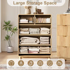QUW Fluted 5 Drawers Dresser for Bedroom, Modern 40.2" Tall Drawer Dressers with Metal Handle, Wooden Chest of Dresser for Living Room, Hallway, Solid Wood Legs, Curved Profile Design, Natural Oak - Image 6