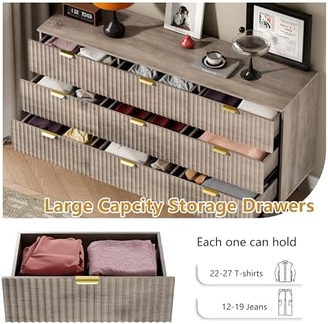 Wodeer 9 Drawer Fluted Dresser for Bedroom, Mid Century Modern Wooden Dresser with 9 Drawers, Dressers & Chests of Drawers with Metal Handle, TV Stand & Storage Organizer for Entryway, Hallway, Oak - Image 4