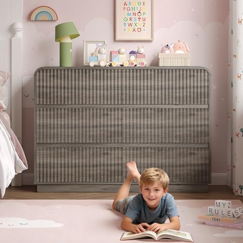 BORNOON Dresser for Bedroom with 6 Drawers, Fluted Chest of Drawers with Round Curved Corner, Hidden Handles, Modern Wood Storage Organizer for Bedroom, Nursery, Living Room - Image 7