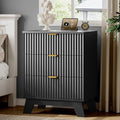 Xixini Fluted Nightstand with Charging Station, Tall Bedside Table, Black by Xixini