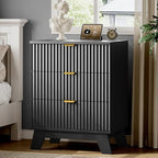 Xixini Fluted Nightstand with Charging Station, Tall Bedside Table, Black by Xixini