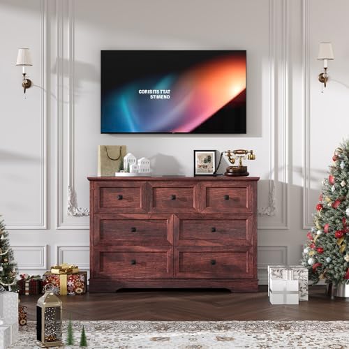 Farmhouse 7 Drawers Dresser for Bedroom with Charging Station,Wood Dressers - Image 3