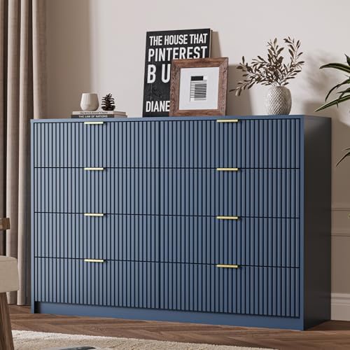 MAISONARIA Navy Dresser for Bedroom, 8 Drawer Double Dresser, Modern Chest of Drawers for Bedroom, Living Room, Entryway and Closet, 55" L x 15.7" D x 37.4" H by MAISONARIA
