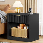 TEENFON Fluted Nightstands Set of 2, Night Stand with Charging Station and LED Light, Nightstand with Storage Drawer and Open Shelf, Bedside Table for Small Space, Bedroom, Black - Image 4