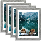 Hongkee 12x16 Picture Frame Set of 4, 12 x 16 Grey Wood Style(Mat 11x14) by Hongkee