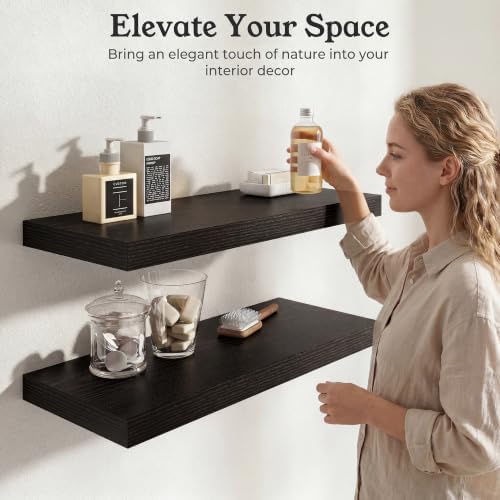 30" Black Floating Shelves 12inch Deep Wall Shelf, Set of 2 - Image 3