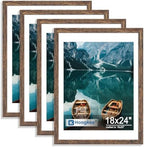 Hongkee 18x24 Frame Set of 4, 18 x 24 Rustic Brown Wood Style(Mat 16x20) by Hongkee