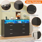 Bigbiglife Dresser for Bedroom, 6 Drawer Dresser with Charging Station and Led Light, Modern Chest of Drawers for Bedroom, Living Room,Black - Image 4