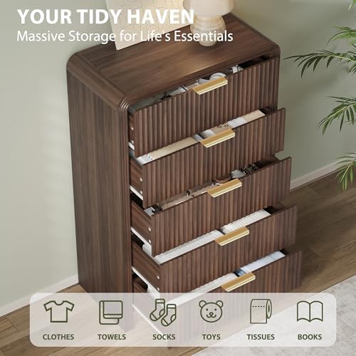 Decofy Fluted 5 Drawers Dresser, 48" Tall Chest of Drawers for Bedroom - Image 3