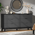Xixini Fluted Dresser with 7 Drawers, 58" Wide Wood Chest of Drawers with Metal Handle, Wooden Dresser TV Stand, Modern Closet Clothes Storage Organizer for Bedroom, Living Room, Hallway, Solid Black by Xixini