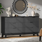 Xixini Fluted Dresser with 7 Drawers, 58" Wide Wood Chest of Drawers with Metal Handle, Wooden Dresser TV Stand, Modern Closet Clothes Storage Organizer for Bedroom, Living Room, Hallway, Solid Black by Xixini