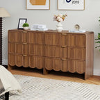 ORRD 3 Drawer Dresser for Bedroom Set of 2, Modern Closet Chest of Drawers with Wave Fluted Drawer, Wood Storage Small Dresser Organizer for Nursery Bedroom Living Room Hallway Closet (Walnut) - Image 5