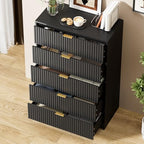 Furniway Black Dresser for Bedroom, Modern Dresser with 5 Drawers and Smooth Slides, Wide Chest of Drawers with Golden Handles for Bedroom, Living Room, Closet, 15.7" D x 31.5" W x 47.2" H - Image 5