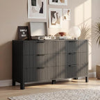 Wodeer 6 Drawer Black Dresser for Bedroom, 47"W Wood Storage Cabinet with Fluted Design, Modern Chest of Drawers & TV Stand for Living Room, Nursery Clothing Organizer with Metal Slides, Anti-Tipping - Image 5