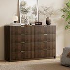 Furniway Walnut Dresser for Bedroom, Modern Dresser with 8 Drawers and Smooth Slides, Wide Chest of Drawers with Golden Handles for Bedroom, Closet, 15.7" D x 55" W x 37.4" H - Image 4