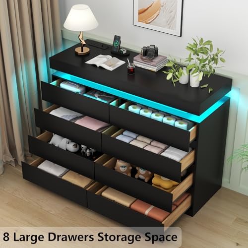 Gyfimoie 8 Drawer Dresser with Power Outlet, Modern Dresser with LED Light - Image 5