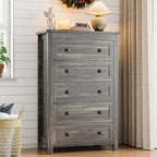 Xixini 45.5" Tall 5-Drawer Farmhouse Dresser for Bedroom, Dark Brown by Xixini