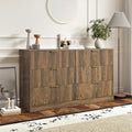 Walnut 6 Drawer Dresser for Bedroom, 55'' Wide Wood Chest of Drawers, Modern Fluted Bedroom Dressers with Drawers, Large Dresser TV Stand Mid Century Double Dresser for Living Room, Hallway by Provideyouwithbestproduct%EF%BC%81