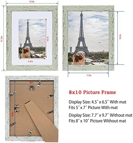 Hongkee 8x10 Picture Frame Set of 4, Made of Real Glass and Sage Green Wooden Frame, 8 by 10 Photo for Wall or Tabletop - Display Picture 5x7 with Mat or 8x10 Without Mat - Image 2