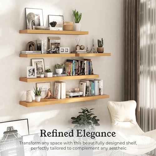 30" Natural Oak Color Floating Shelves 12inch Deep Shelf, Set of 2 - Image 4