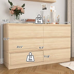 Vibe & Dine 6 Drawer Double Dresser, Modern Chest of Drawers with Wide Storage for Closet, Bedroom, Living Room, Natural Wood - Image 3