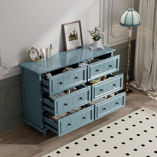Blue 6 Drawer Dresser, Vintage Chest of Drawers, 47.2'' Bedroom Cabinet - Image 4