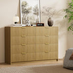 Furniway Mid Century Modern Dresser for Bedroom, 8 Drawer Wood Dresser with Fluted Front, 55" Wide Chest of Drawers for Closet, Living Room, Hallway, Natural Oak - Image 4