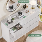 Standifurno White 9 Drawers Dresser, 57" Wide Fluted Dresser for Bedroom, Modern Chest of Drawers with Curved Profile, Handleless, Wooden TV Stand with Organizer Storage for Living Room, Entryway - Image 6