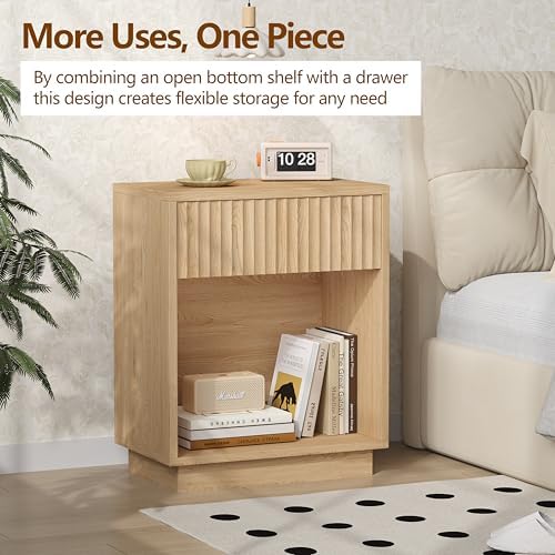 Fluted Nightstands Set of 2, Mid Century Bedside End Side Table - Image 3