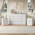 8 Drawer Dresser & 2-Drawer Nightstand Set 3-Piece, White丨55 Wide Fluted White Dresser and Night Stand Set of 2 Modern Wood Chest of Drawers Storage Dressers Set for Bedroom by NOVAMAISON