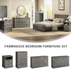 Farmhouse 6 Drawer Dresser for Bedroom, 55" Grey Dresser with TV Stand - Image 4