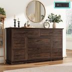 jiteentarou Farmhouse 9 Drawer Dresser for Bedroom,63” Wood Dresser & Chest of Drawers with Power Outlets,Large & Wide Dressers for Bedroom,Tall Storage Dresser Organizer(Rustic Brown) by jiteentarou