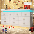Hlivelood 10 Drawer Dresser with LED Light and Charging Station, Modern Chest of Drawers for Closet, Wide Drawer Organizer Cabinet for, Living Room, Entryway, Hallway, White - Image 4