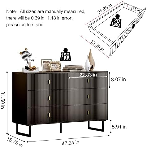 Chrangmay Modern Chest of Drawers with 6 Drawers,Deep Drawers,Clothes Organizer,Large Storage Cabinet for Living Room, Bedroom,Hallway,with Anti-Tipping Device,Dark - Image 2