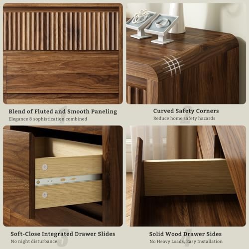 LYNSOM Walnut Fluted 9 Drawer Dresser for Bedroom, Curved Edge, 50" Wide - Image 5