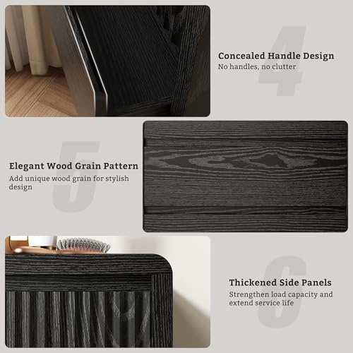 LYNSOM Black Fluted 5 Drawer Dresser for Bedroom, Curved Edge, 48" Tall - Image 6