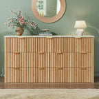 HUAHUU Fluted Dresser for Bedroom with 7 Drawers, 53" Wide Mid Century Modern Dressers with Faux Marble Top & Metal Handle, Wooden Chest of Drawers TV Stand, Natural Oak - Image 5