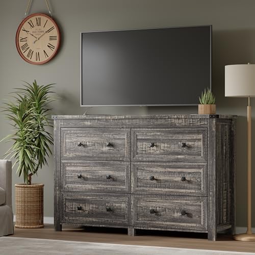 BORNOON 6-Drawer Dresser, Modern Wooden Storage Chest of Drawers, Dresser TV Stand, Wood Drawer Organizer with Metal Handles for Bedroom, Living Room, Hallway - Image 5
