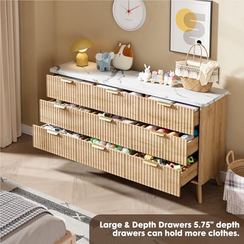 GarveeHome Fluted Dresser for Bedroom with 9 Deep Drawers, Natural Oak - Image 5