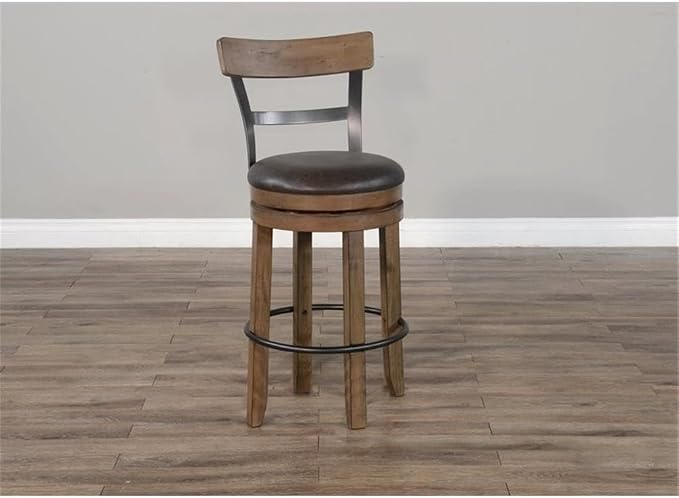 Pemberly Row Set of 3 Natural Brown Wood Bar Unit & 2 Swivel Barstool - Image 4