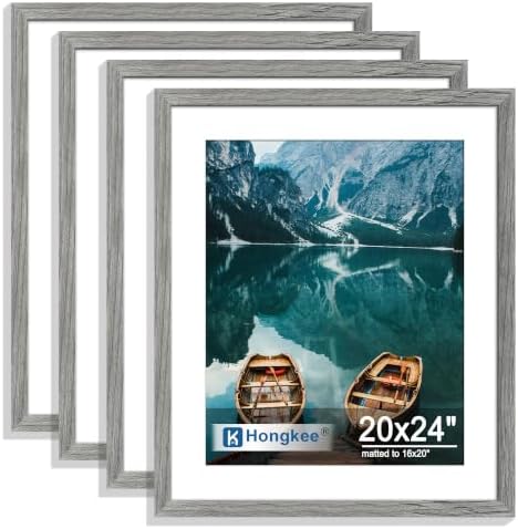 Hongkee 20x24 Picture Frame Set of 4, 20 x 24 Grey Wood Style(Mat 16x20) by Hongkee