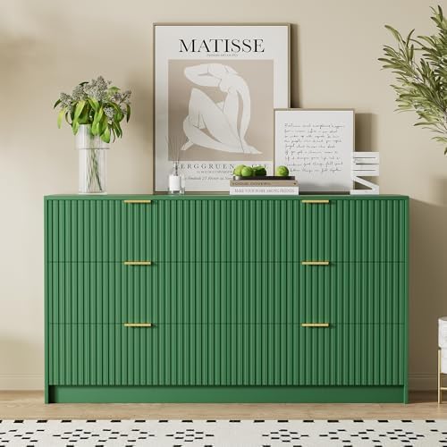 Furniway Green Dresser for Bedroom, Modern Dresser with 6 Drawers and Smooth Slides, Wide Chest of Drawers with Golden Handles for Bedroom, Living Room, Closet, 15.7" D x 55.1" W x 31.4" H - Image 5